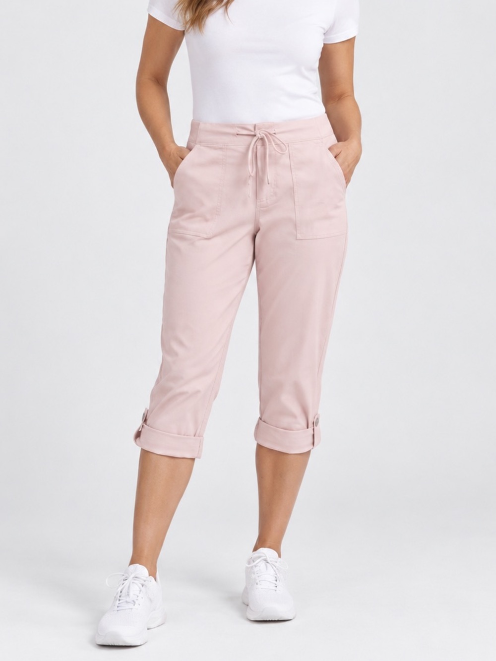 Simon Chang Pink Stretch Poplin Convertible Capri Pants